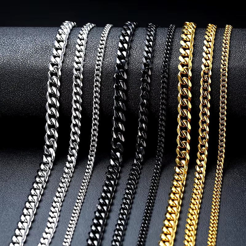 3/5/7/9/11MM Cuban Chain Necklaces for Men Women,Stainless Steel Curb Link Chain Collar,Jewelry Gift for Dad Husband BFF