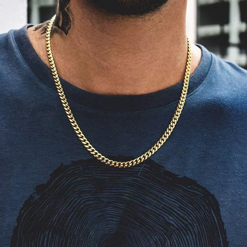 3/5/7/9/11MM Cuban Chain Necklaces for Men Women,Stainless Steel Curb Link Chain Collar,Jewelry Gift for Dad Husband BFF
