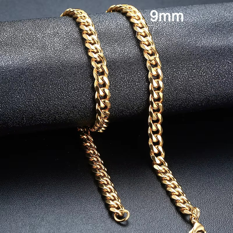 3/5/7/9/11MM Cuban Chain Necklaces for Men Women,Stainless Steel Curb Link Chain Collar,Jewelry Gift for Dad Husband BFF