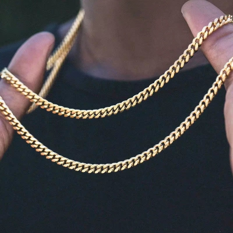 3/5/7/9/11MM Cuban Chain Necklaces for Men Women,Stainless Steel Curb Link Chain Collar,Jewelry Gift for Dad Husband BFF